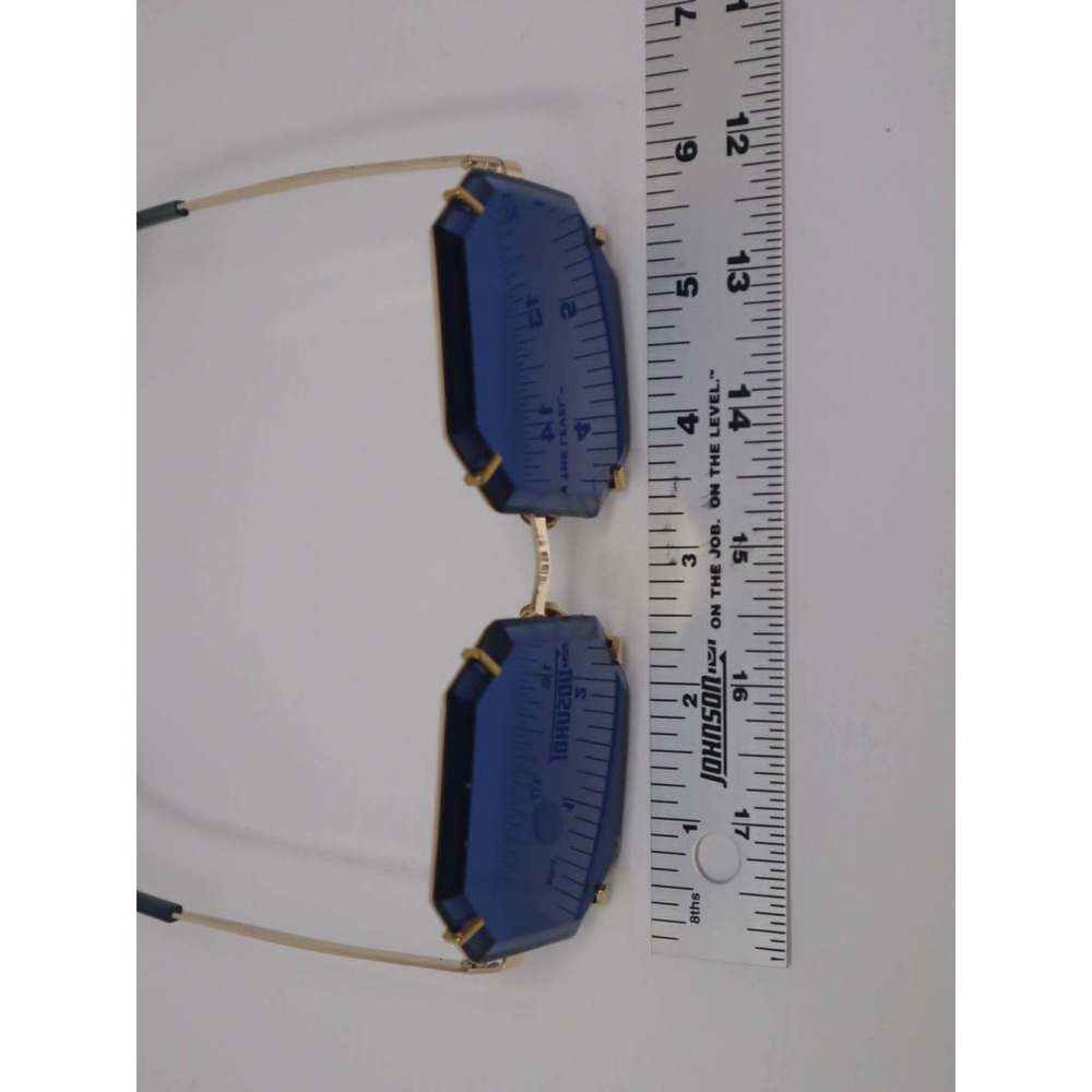 Blue Geometric Sunglasses Women Like New Gold Octagon Rimless Style Gem - Picture 2 of 6